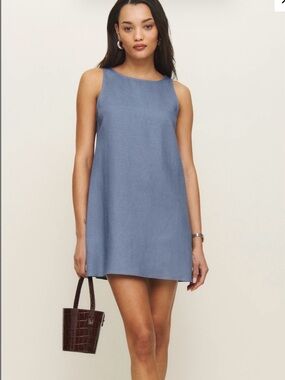 Reformation Jessi Linen Dress Blue - Size 4